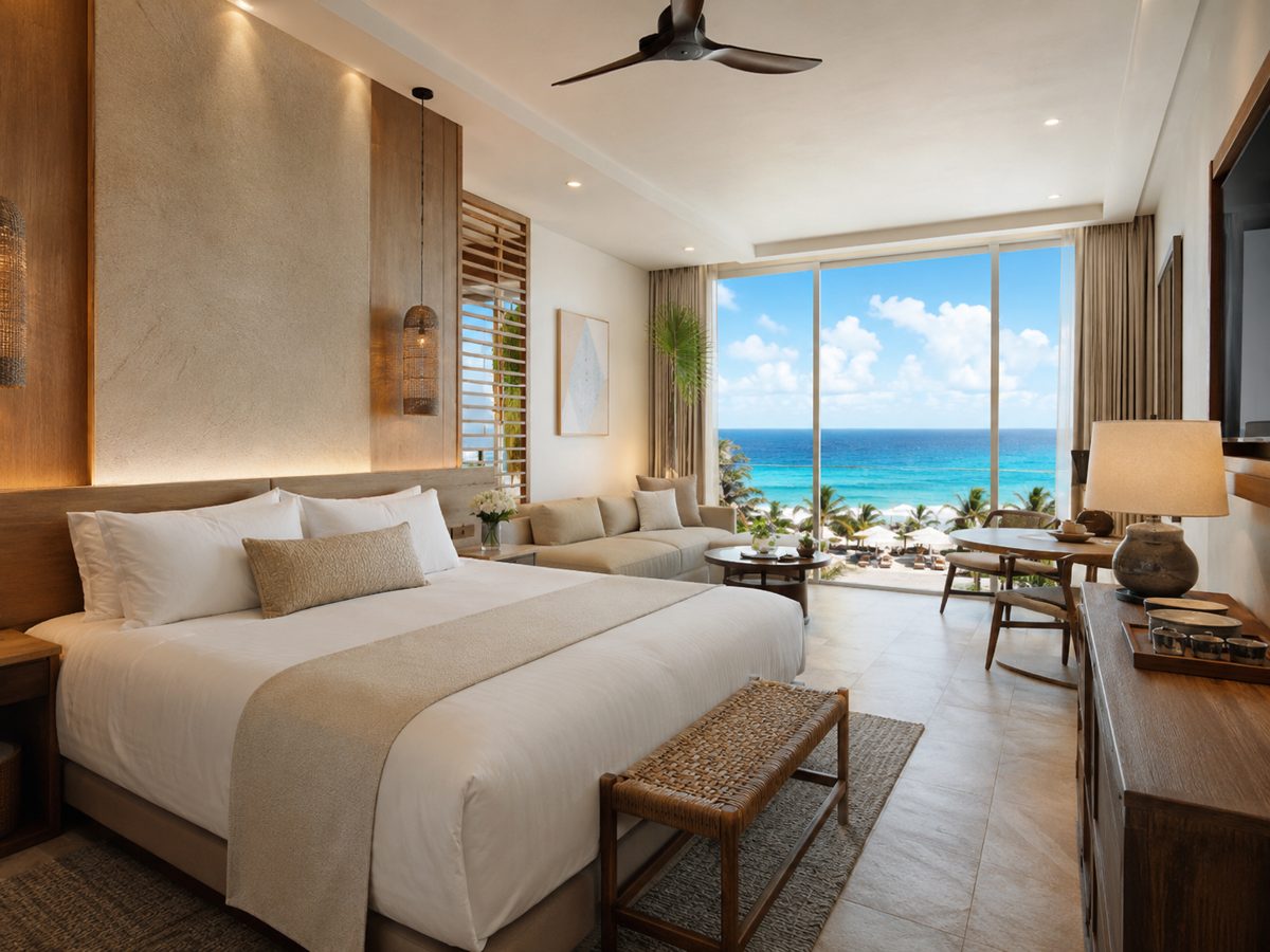 Habitación de hotel con vista al mar del Caribe